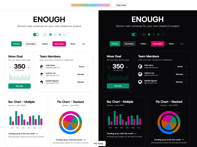 screenshot of Enough Shadcn UI Colors