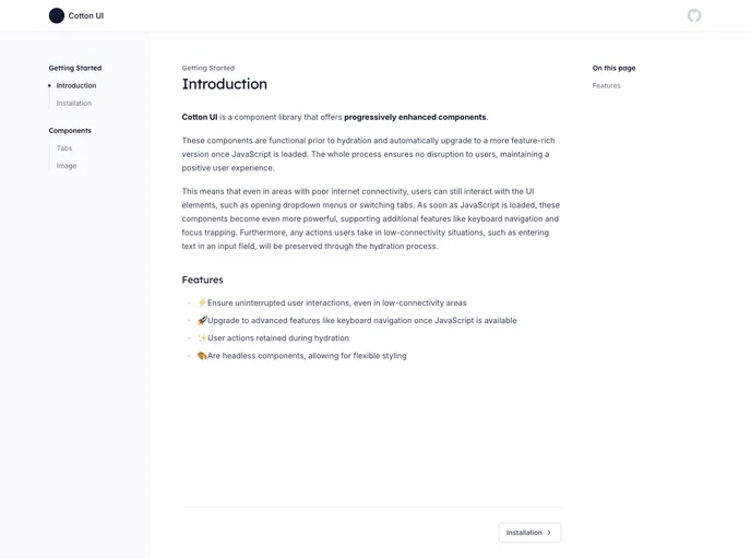screenshot of Cotton UI