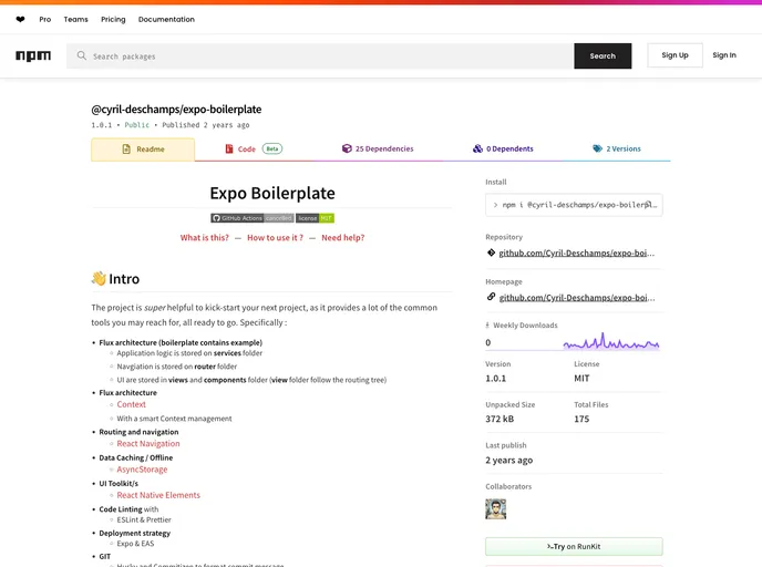 screenshot of Expo Boilerplate