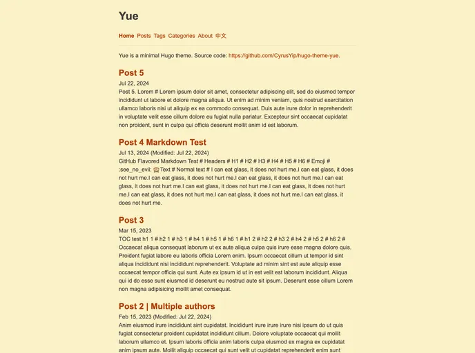 screenshot of Hugo Theme Yue