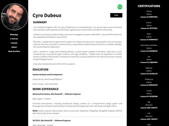 screenshot of Curriculum Vitae