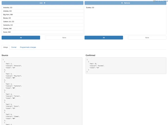 screenshot of Angular Dual Listbox