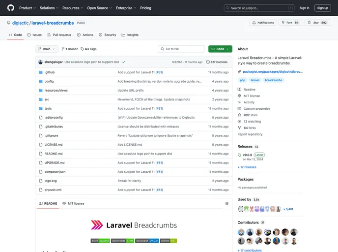 screenshot of Laravel Breadcrumbs