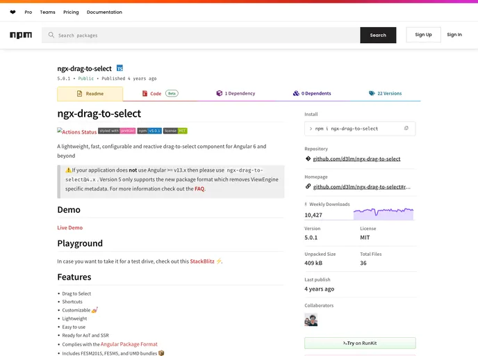 screenshot of Ngx Drag To Select
