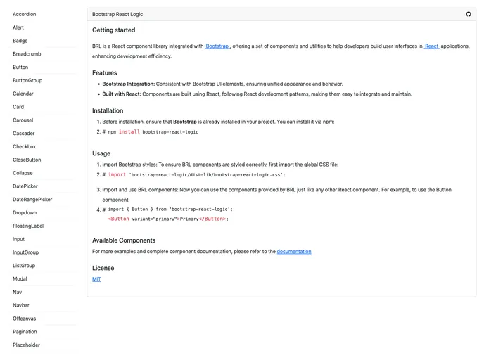 screenshot of Bootstrap React Logic