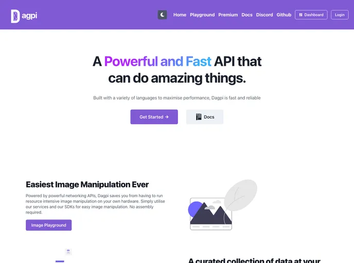 screenshot of Dagpi Dashboard