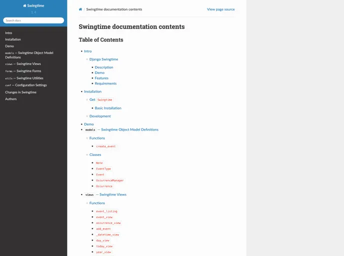 screenshot of Django Swingtime