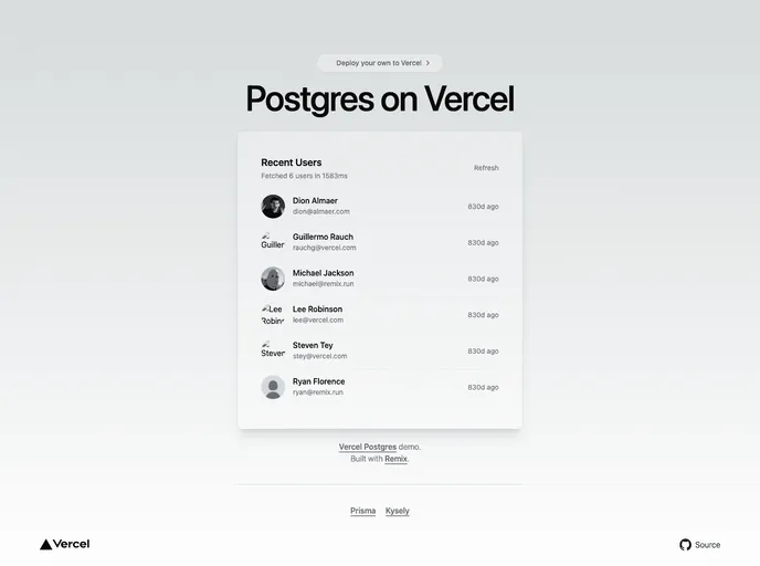 screenshot of Postgres Remix