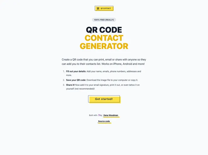 screenshot of Qrcontact