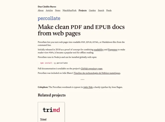 screenshot of Percollate