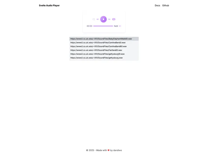 screenshot of Svelte Audio Player