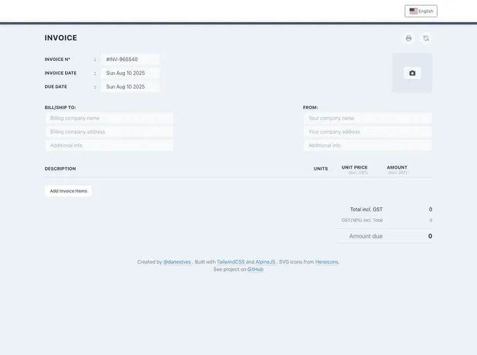 screenshot of Invoicegenerator