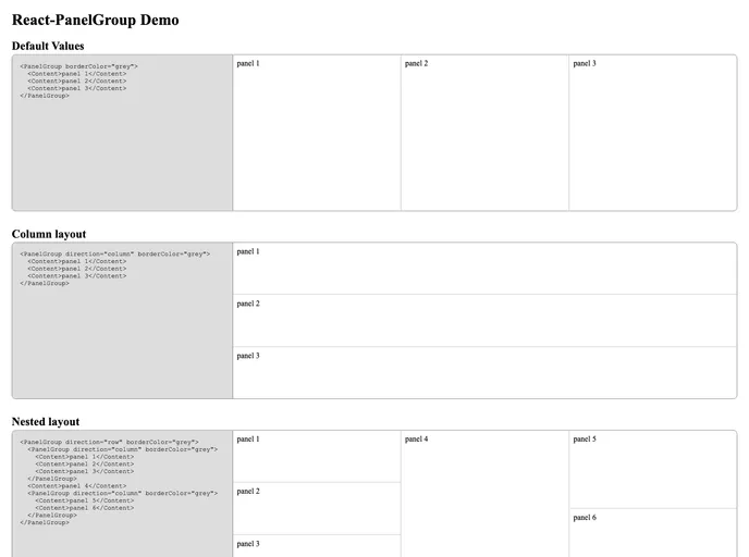screenshot of React Panelgroup