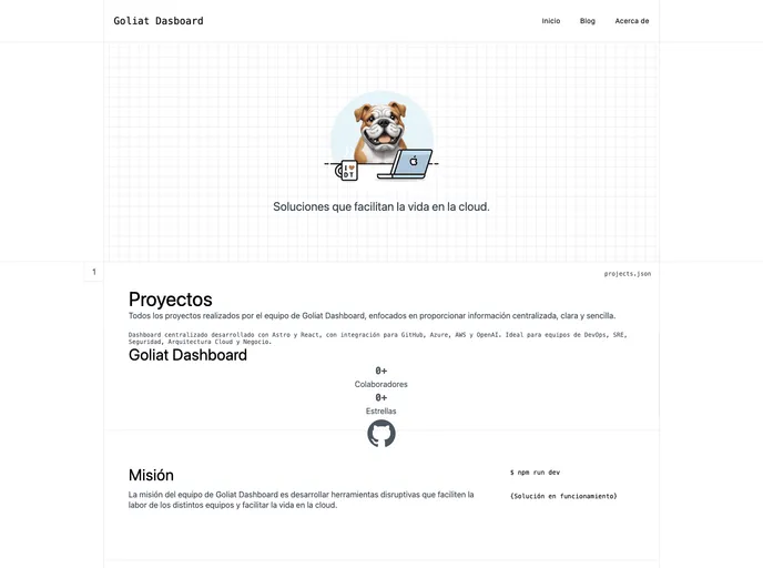 screenshot of Goliat Dashboard