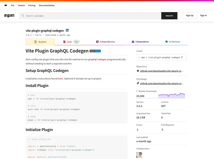 screenshot of Vite Plugin Graphql Codegen