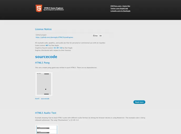 screenshot of HTML5GameEngines