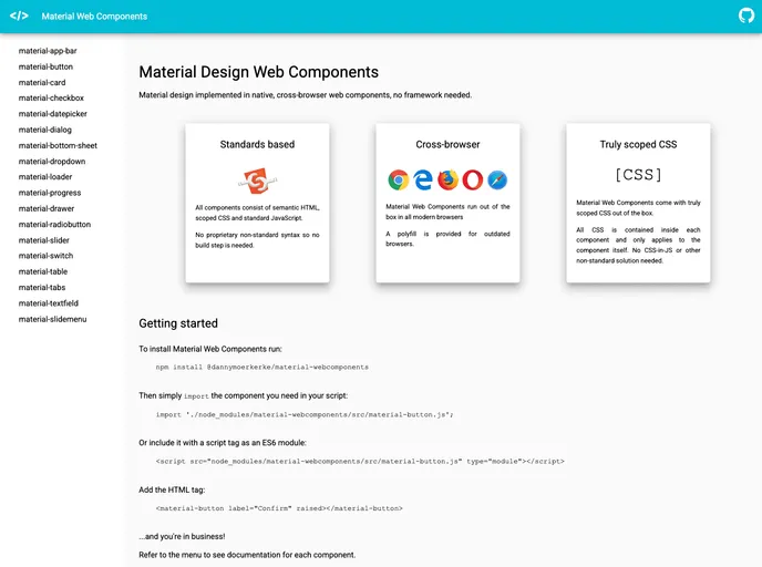 screenshot of Material Webcomponents