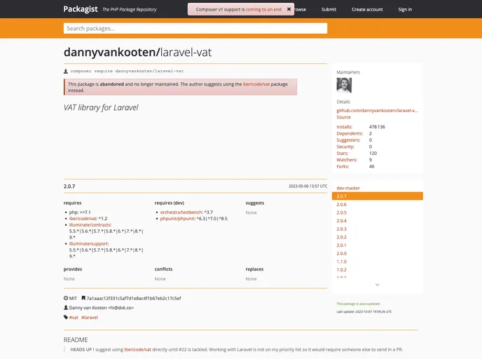 screenshot of Laravel Vat