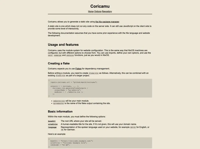 screenshot of Coricamu