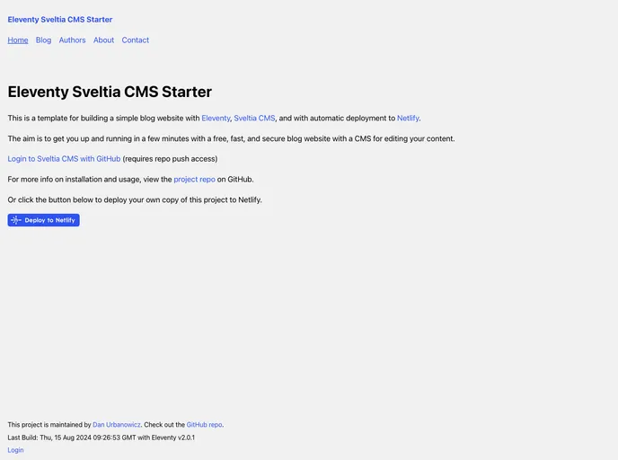 screenshot of Eleventy Sveltia Cms Starter