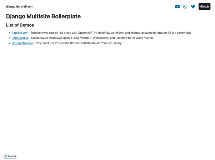 screenshot of Django Multisite Boilerplate