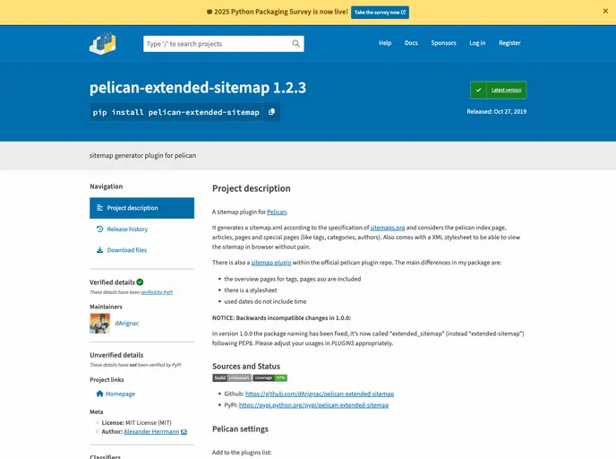 screenshot of Pelican Extended Sitemap