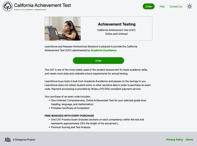 screenshot of Test Sales Page