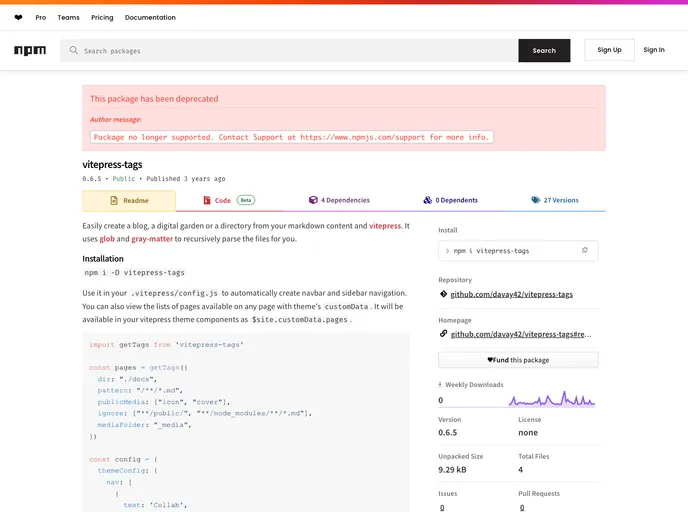 screenshot of Vitepress Tags
