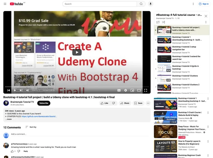 screenshot of Bootstrap4 Udemy Clone