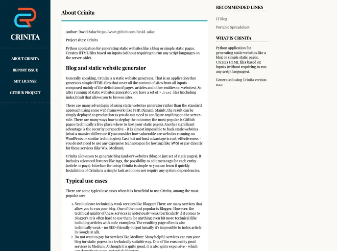 screenshot of Crinita