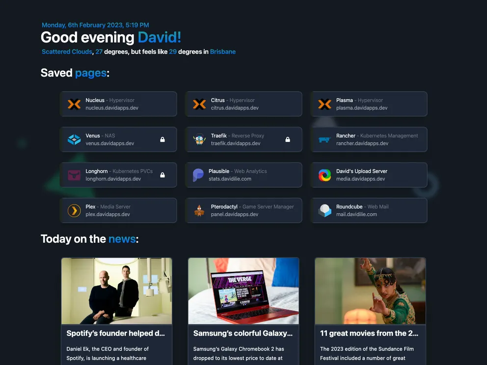 screenshot of Personal Dashboard