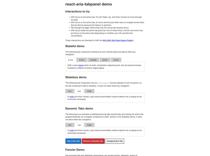 screenshot of React Aria Tabpanel