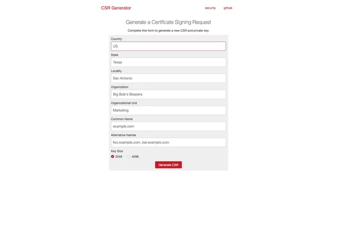 screenshot of Csrgenerator.com