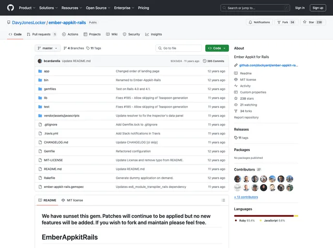 screenshot of Ember Appkit Rails