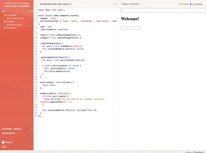 screenshot of Ember One Way Controls