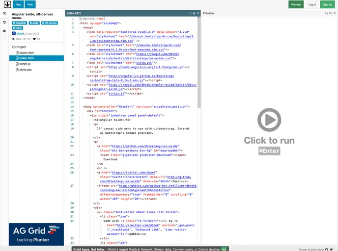 screenshot of Angular Aside