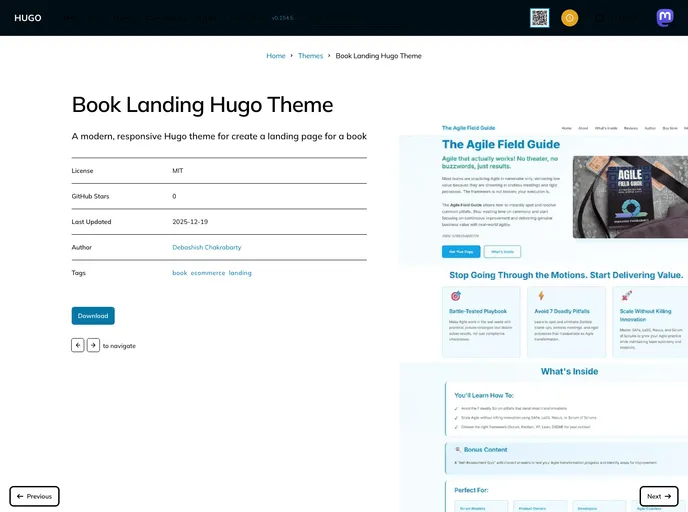 screenshot of Book Landing Hugo Theme