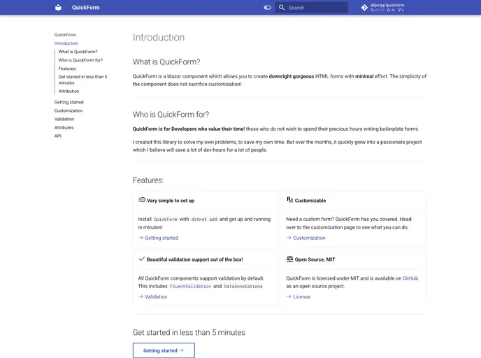 screenshot of Quickform