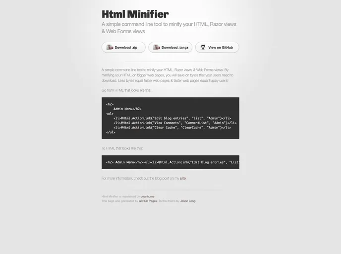 screenshot of Html Minifier