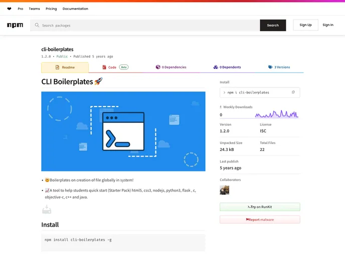 screenshot of Cli Boilerplates