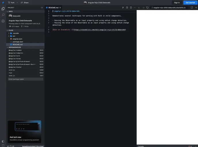 screenshot of Angular Rxjs Child
