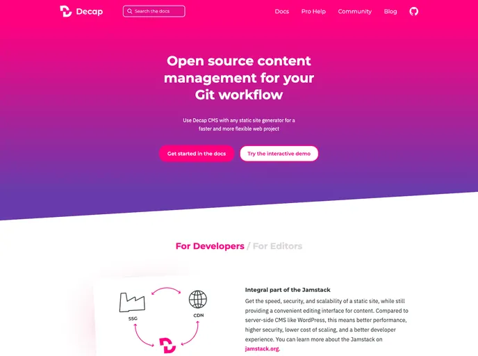 screenshot of Decap Website