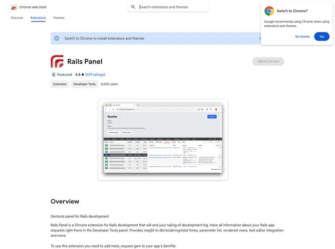 screenshot of Rails_panel