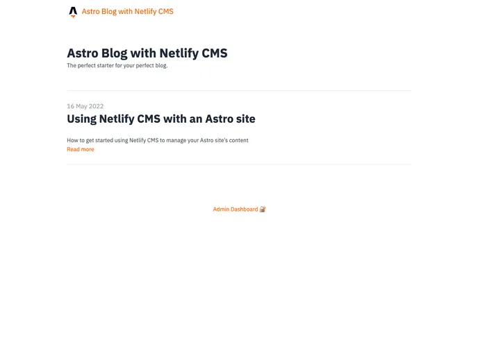 screenshot of Astro Netlify Cms Starter