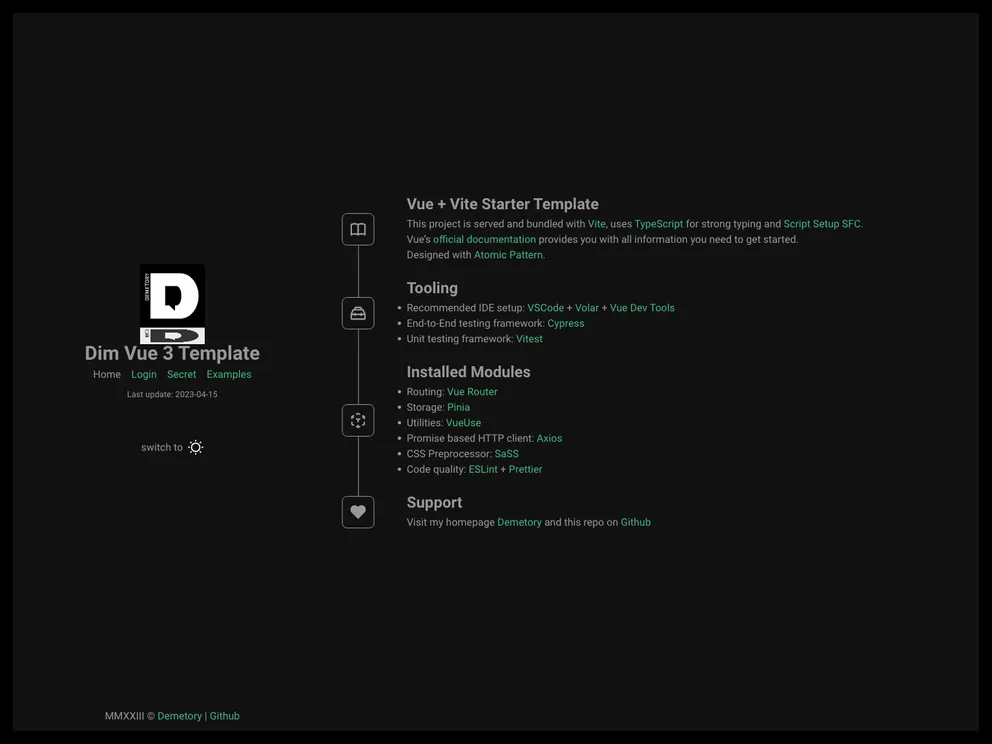 screenshot of Dim Vue3 Template