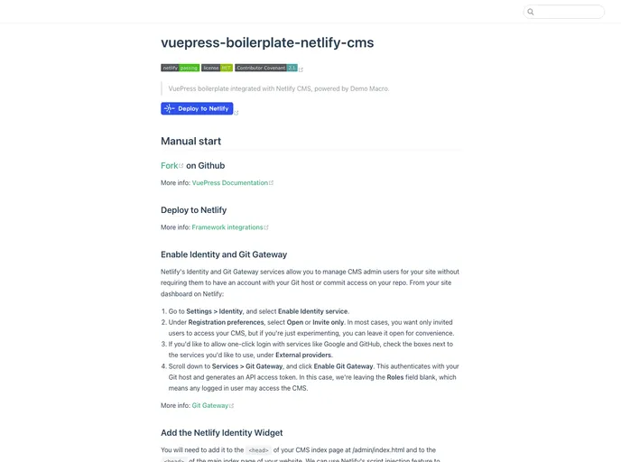 screenshot of Vuepress Boilerplate Netlify Cms