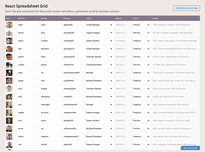 React Spreadsheet Grid screenshot