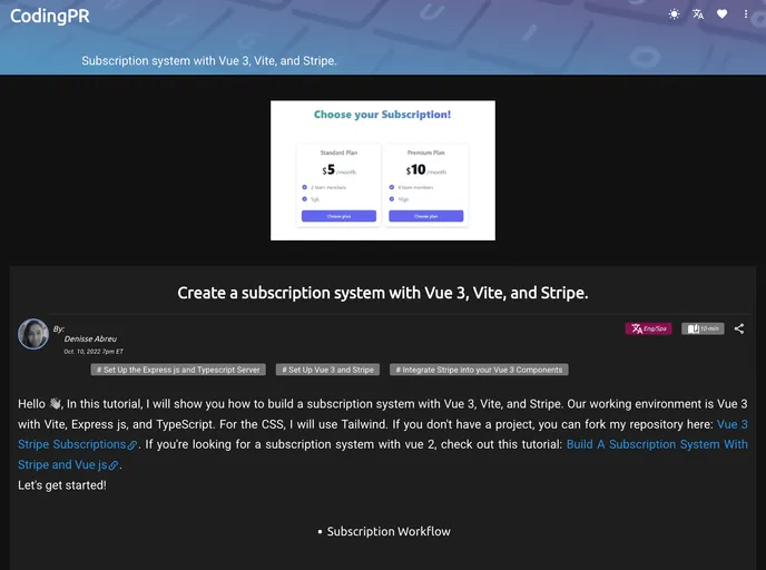 screenshot of Vue Stripe Subscriptions