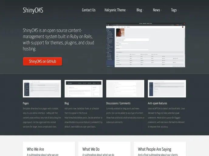 screenshot of ShinyCMS Ruby