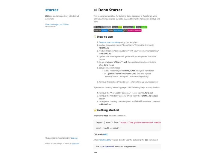 screenshot of Starter